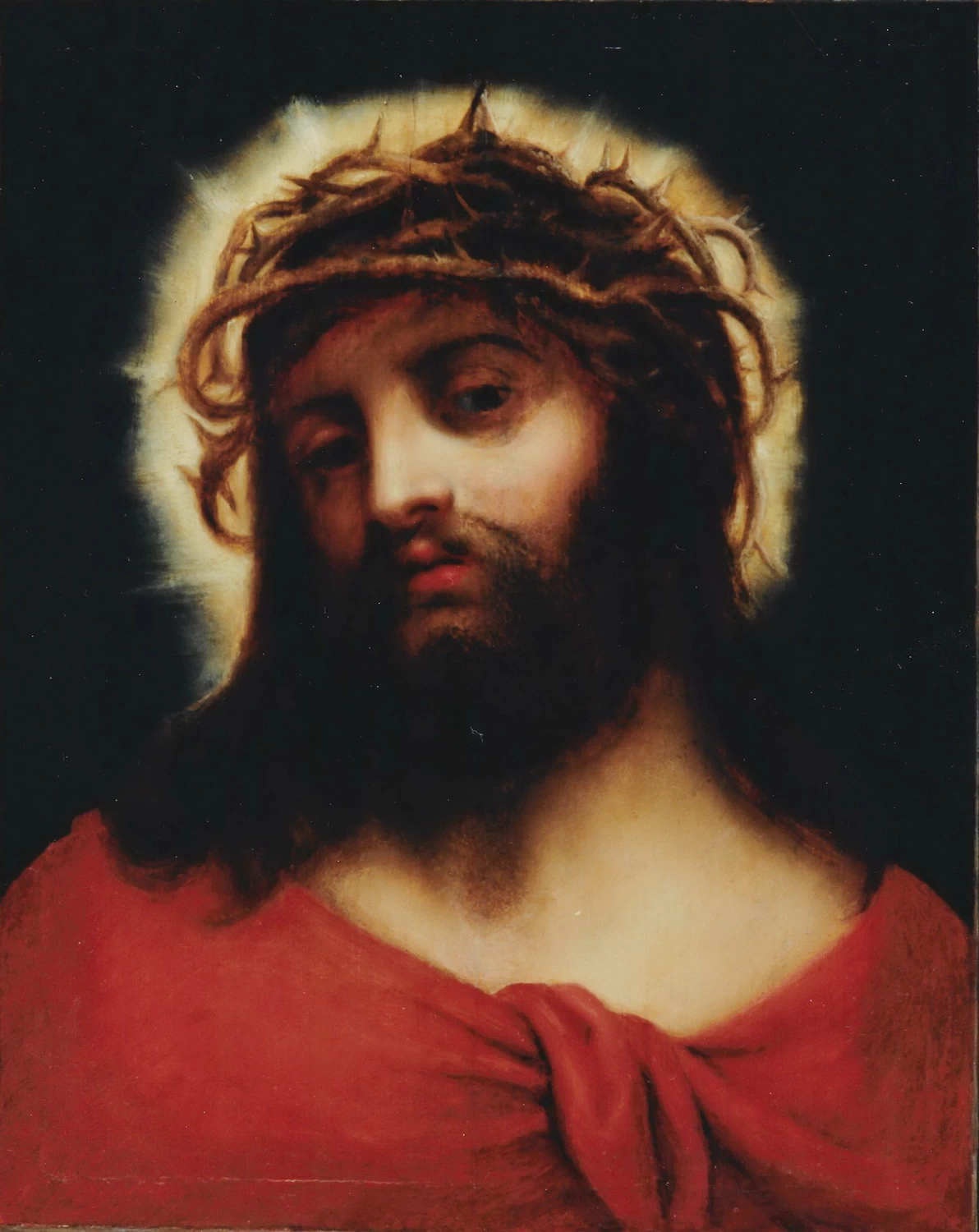 Cristo coronato di spine - dettaglio interno della tavola con la cornice con i simboli della passione